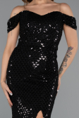 Abendkleid Lang Perlenbesetzt Schwarz ABU5401