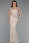 Abendkleid Lang Perlenbesetzt Beige ABU5403