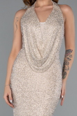 Abendkleid Lang Perlenbesetzt Beige ABU5403