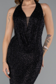 Abendkleid Lang Perlenbesetzt Schwarz ABU5403