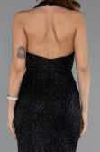 Abendkleid Lang Perlenbesetzt Schwarz ABU5403