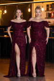Weinrot Abendkleid İn Übergröße Schuppig Lang ABU4863