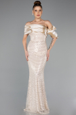 Abendkleid Lang Perlenbesetzt Beige ABU5434