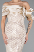 Abendkleid Lang Perlenbesetzt Beige ABU5434