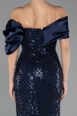 Abendkleid Lang Perlenbesetzt Marineblau ABU5434