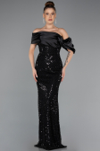 Abendkleid Lang Perlenbesetzt Schwarz ABU5434