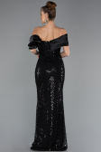Abendkleid Lang Perlenbesetzt Schwarz ABU5434