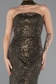 Abendkleid Lang Perlenbesetzt Dunkles Khaki ABU5438