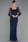 Abendkleid Lang Perlenbesetzt Marineblau ABU5431