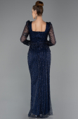 Abendkleid Lang Perlenbesetzt Marineblau ABU5431