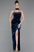 Abendkleid Lang Samt Marineblau ABU4405