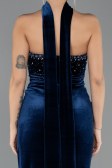 Abendkleid Lang Samt Marineblau ABU4405