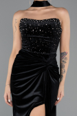 Abendkleid Lang Samt Schwarz ABU4405