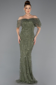 Abendkleid Lang Perlenbesetzt Khaki ABU5371