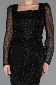 Abendkleid Lang Perlenbesetzt Schwarz ABU5431