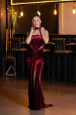 Abendkleid Lang Samt Weinrot ABU5437