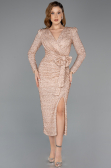 Partykleid Midi Perlenbesetzt Gold ABK2466