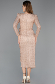 Partykleid Midi Perlenbesetzt Gold ABK2466