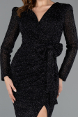 Partykleid Midi Perlenbesetzt Schwarz ABK2466