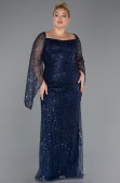 Abendkleid in Übergröße Lang Perlenbesetzt Marineblau ABU5067