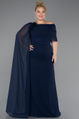 Abendgarderobe in Großen Größen Lang Chiffon Marineblau ABU5419