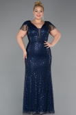 Abendkleid in Übergröße Lang Perlenbesetzt Marineblau ABU5367