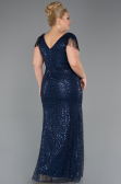 Abendkleid in Übergröße Lang Perlenbesetzt Marineblau ABU5367