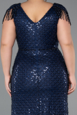 Abendkleid in Übergröße Lang Perlenbesetzt Marineblau ABU5367