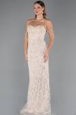 Abendkleid Lang Perlenbesetzt Beige ABU5477