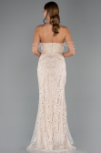 Abendkleid Lang Perlenbesetzt Beige ABU5477