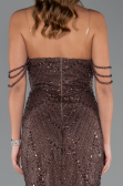 Abendkleid Lang Perlenbesetzt Braun ABU5477