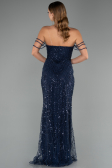 Abendkleid Lang Perlenbesetzt Marineblau ABU5477