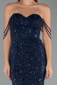 Abendkleid Lang Perlenbesetzt Marineblau ABU5477