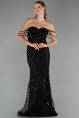 Abendkleid Lang Perlenbesetzt Schwarz ABU5477