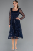 Partykleid Midi Perlenbesetzt Marineblau ABK2469