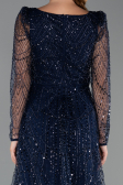 Partykleid Midi Perlenbesetzt Marineblau ABK2469