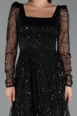 Partykleid Midi Perlenbesetzt Schwarz ABK2469