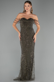 Abendkleid Lang Perlenbesetzt Khaki ABU5477