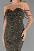 Abendkleid Lang Perlenbesetzt Khaki ABU5477