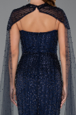 Abendkleid Lang Perlenbesetzt Marineblau ABU5483