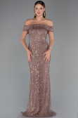 Abendkleid Lang Perlenbesetzt Kupfer ABU5492