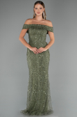 Abendkleid Lang Perlenbesetzt Khaki ABU5492