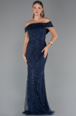 Abendkleid Lang Perlenbesetzt Marineblau ABU5492