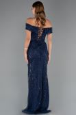 Abendkleid Lang Perlenbesetzt Marineblau ABU5492