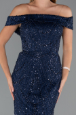 Abendkleid Lang Perlenbesetzt Marineblau ABU5492