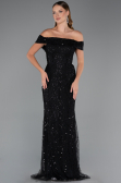 Abendkleid Lang Perlenbesetzt Schwarz ABU5492