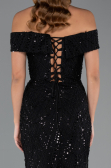 Abendkleid Lang Perlenbesetzt Schwarz ABU5492