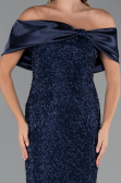 Partykleid Midi Perlenbesetzt Marineblau ABK2461