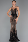 Schwarz Abendkleid İm Meerjungfrau-Stil Schuppig Lang ABU5112