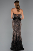 Schwarz Abendkleid İm Meerjungfrau-Stil Schuppig Lang ABU5112